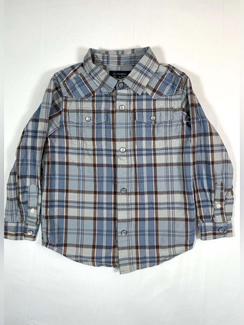THE CHILDREN’S PLACE Boys Western Plaid Snap Shirt 3T Long Sleeve Cowboy Ranch